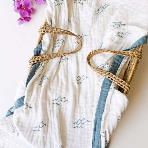 Simple Wave Bamboo Blanket - Ocean Nursery Decor | 6 Layers – Coca + B.
