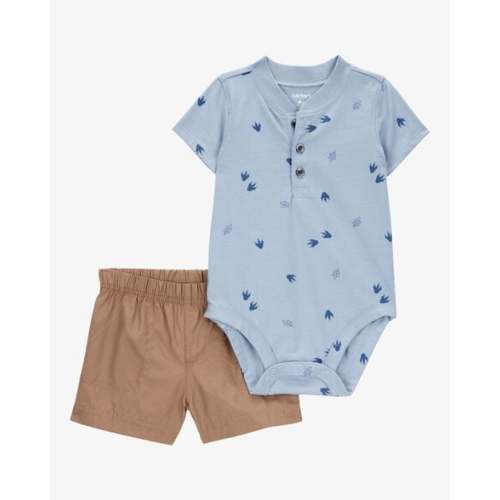 Baby 2-Piece Dinosaur Footprint Bodysuit & Short Set - Blue/Brown - Carter's | Carter's