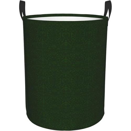 Hunter Green Floral Petals Pattern Circular Hamper Laundry Basket Dirty Clothes Basket, Oxford Single-Layer Fabric, Durable