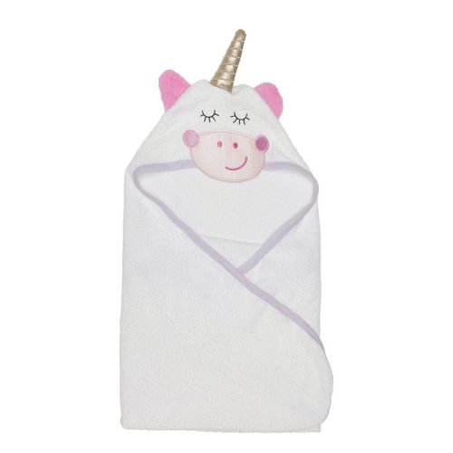 Everyday Kids Hooded Bath Towel for Girls – 3D White Unicorn with Horn, Soft Terry Cloth, Absorbent, Baby Girl Bath Time Essential