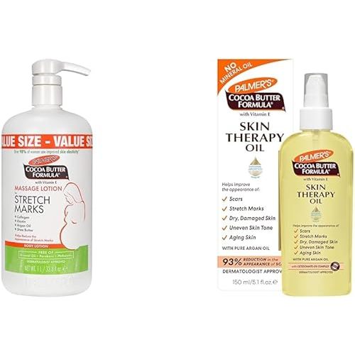 Palmer's Cocoa Butter Formula Massage Lotion For Stretch Marks, Pregnancy Skin Care & Cocoa Butter Formula Skin Therapy Moisturizing Body Oil with Vitamin E, 5.1 Ounces