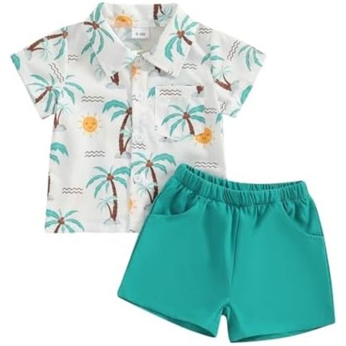 Karwuiio Toddler Baby Boy Summer Outfit Short Sleeve T-Shirt Tops Elastic Waist Shorts Set Baby Boys Clothes