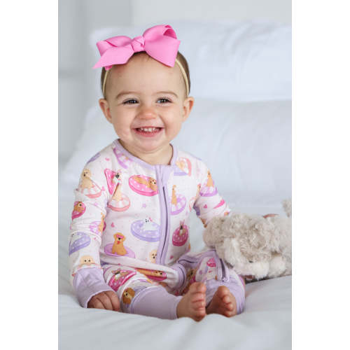 Convertible Zip Romper in Poolside Pups Pink | Caden Lane