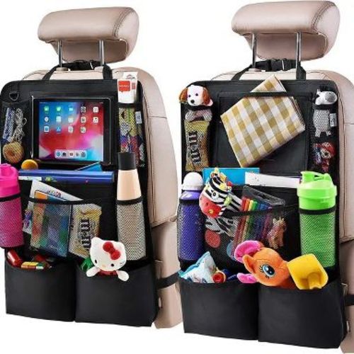 Car Seat Organizer for Back Seat, 2-Pack Durable Nylon & Oxford Fabric Seat Back Protector w/Tablet Pocket, Multi-Pocket Storage for Kids Snacks Toys