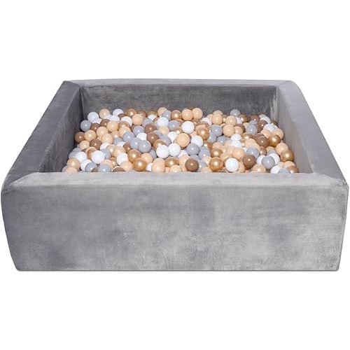 Milliard Professional Grade Square Foam Ball Pit Playpen, for Babies and Toddlers, with Washable Grey Velour Cover, 45x45x14 inches (Balls Not Included)