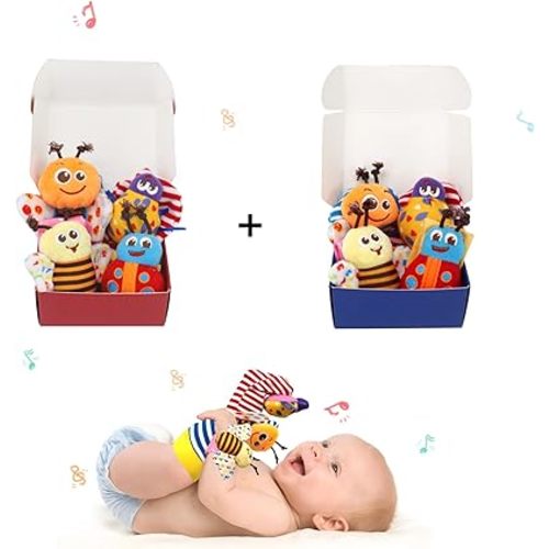 Bloobloomax Baby Rattles Toys for 0-12 Month, Infant Girl Boy Toys for Babies 3-6 Months, Newborn Hand & Foot Toys for 0 to 9 Months, Baby Shower Gifts Set with Wrist Rattle Socks