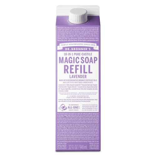 Dr. Bronner's Magic Soap - Lavender - Pure-Castile Liquid Refill Carton - 32 oz – for face, body wash, hands