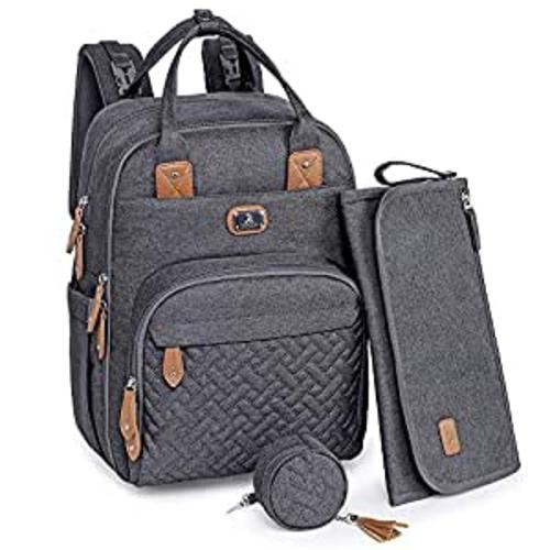 Dikaslon Diaper Bag Backpack with Portable Changing Pad, Pacifier Case and Stroller Straps
