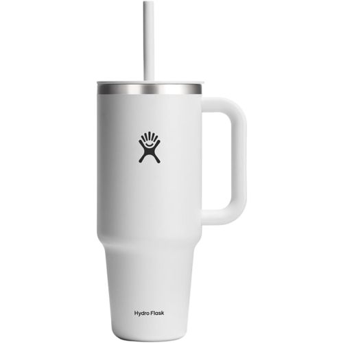 Hydro Flask Travel Tumbler with Handle, Lid and Straw - Insulated Stainless Steel in 40 Oz White