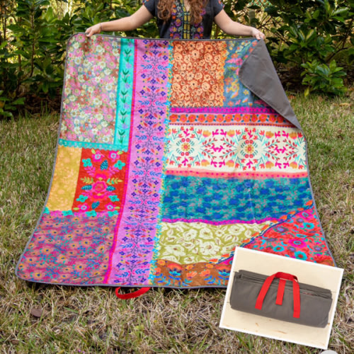 XL Water Resistant Picnic Blanket - Rainbow Floral Rows