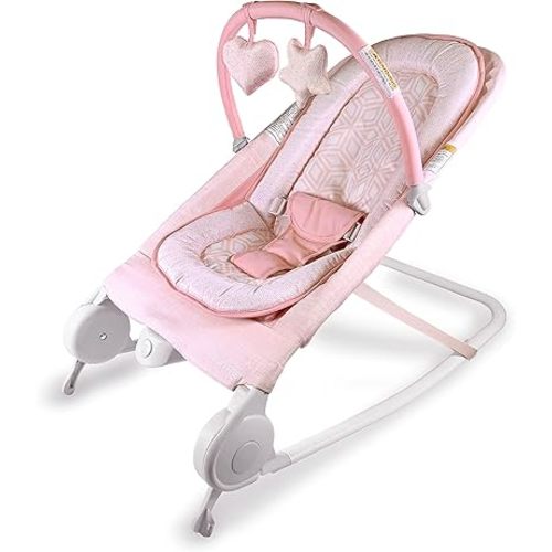 Summer Infant 2-in-1 Bouncer & Rocker Duo (Pink) Convenient and Portable Rocker and Bouncer for Babies Includes Soft Toys and Soothing Vibrations