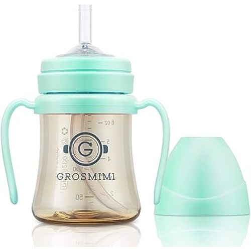 Spill-proof Sippy Cup with Straw, 6oz, Aqua Green or Sky Blue