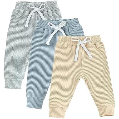 Toddler Baby Boy Fall Pants 3 Pack Active Jogger Casual Athletic Trousers Solid Color Pocket Elastic Waist Harem Bottoms