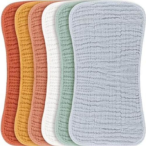 Konssy Muslin Baby Burp Cloths Sets for Unisex- 6 Pack Large 100% Cotton Burping Clothes for Newborn, Baby Girls and Boys