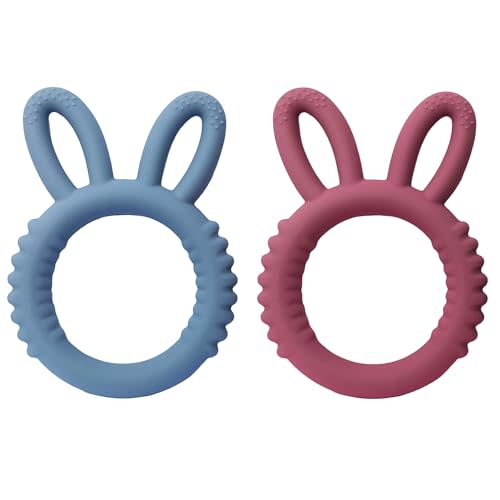 Baby Teething Toys 2pcs Safe Silicone Easter Teether Toy for Babies 0-12 Months 1-3 Years Baby Teething Relief Toys Easy to Hold Handles and Easy to Clean - BPA Free