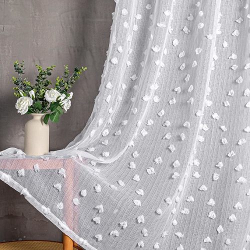 Baby Room MYSKY HOME Pom Pom White Sheer Curtains for Bedroom Girls Room Curtains 84 Inches Long for Nursery Kids Light Filtering Boho Window Drapes, Rod Pocket, 52" Wide, 2 Panels
