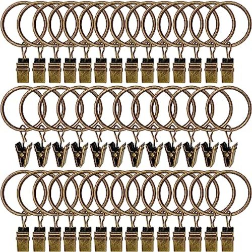 40 Pack Curtain Rings with Clips, Drapery Clips with Rings, Drapes Rings 1.26 in Interior Diameter, Fits up to 1 in Curtain Rod, Bronze