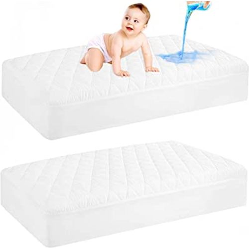 Carters Waterproof Fitted Crib Mattress Pad and Toddler Crib Mattress  Protector - Baby Crib Mattress Cover - Protective Sheet for Boys and Girls  Bedding Sets White Crib Pad 28 X 52