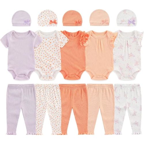 0-12 Months Unisex Baby Pants Sets New born Bodysuit and Hats 15 Pack Boy Girl Infant Comfort Outfit Clothes