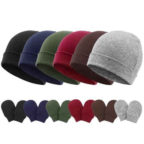 Newborn Baby Hats and Mittens Set Infant Beanie Cap Toddler Gloves Newborn Hospital Hats for Baby Boys Girls Kid 0-6 Months
