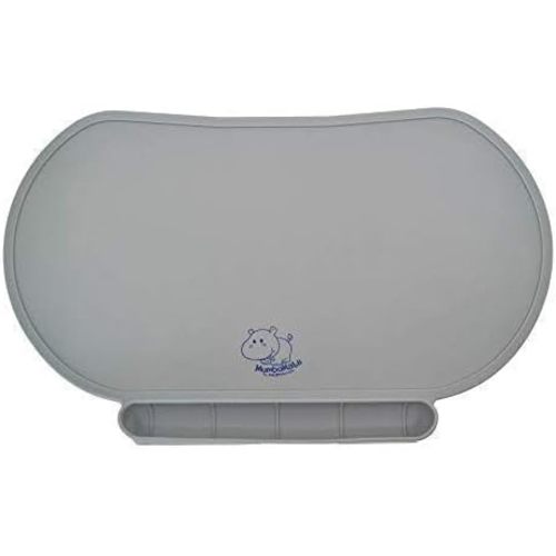 Silicone Children's Place Mat - Baby Mumbo | Food-Grade Quality with Unique Raised Edges for Spill Prevention | Lightweight, Portable, and Spill-Proof Tray (Gracious Gray)