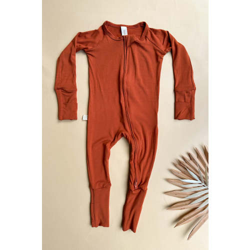 Bamboo Viscose 2 Way Zipper Romper - Rust