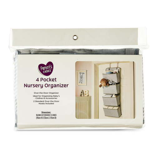 Parent's Choice 4 Pocket Nursery Hanging Organizer, Gray and White