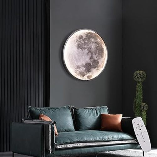 3D Moon LED Wall Lamp Modern Art Deco Lighting, Remote Control Lighting with 3 Colors Changing, Acrylic Lamp for Living Room Bedroom (9.5in)
