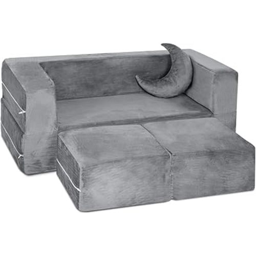 Milliard Kids Couch - Modular Kids Sofa for Toddler and Baby Playroom/Bedroom Furniture (Grey) with Bonus Pillow