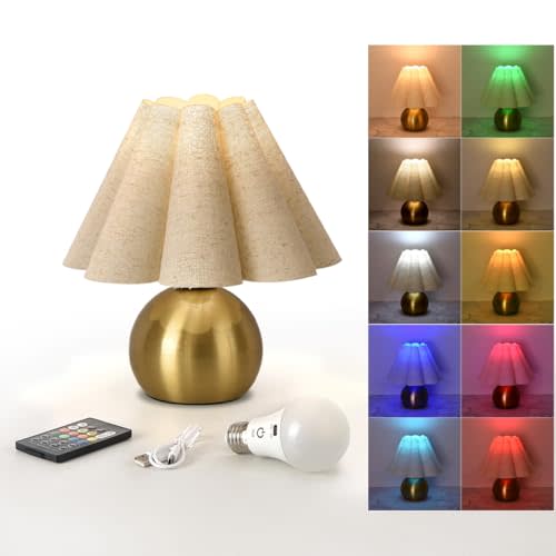 Ziqqeelam Rechargeable Crodless Small Table Lamp, Battery Operated Remote Control Gold Mini Table Lamps for Bedroom Nightstand, Cute Small Table Lamp for Small Spaces for Kitchen Counter, Bookshelf