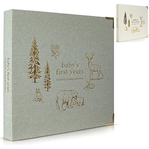 Keepsake Baby Memory Book for Boys and Girls – Timeless First 5 Year Baby Book – Gender Neutral Sage Baby Journal Scrapbook or Photo Album - A Milestone Book to Record Every Event from Birth to Age 5