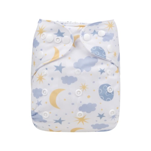 ALVABABY Printed Cloth Diaper - One Size Adjustable Washable & Reusable Diaper with Pocket for Babies (H190A Moon & star)
