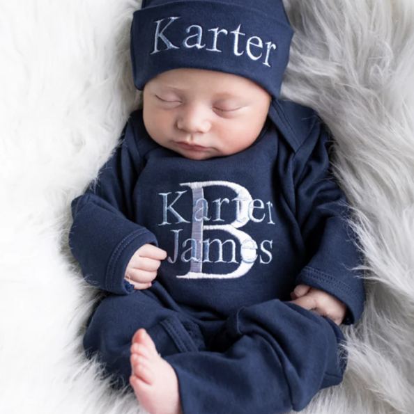 Monogrammed Baby Boy Outfit- Navy Blue – Junie Grace