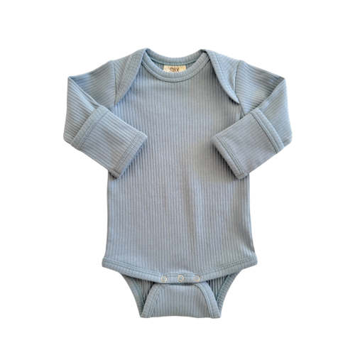 Dusty Blue / Organic Ribbed Long Sleeve Bodysuit