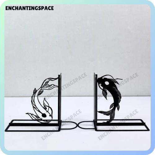 Customized Koi Fish Metal Bookends, Personalized Yin Yang Koi Fish Name Book Ends, Fish Bookshelf Decor, Koi Fish Book Stoppers for Office