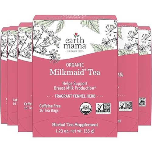 Organic Milkmaid Tea by Earth Mama | Supports Healthy Breastmilk Production and Lactation, Herbal Breastfeeding Tea Supplement, 16 Teabags per Box (6-Pack)