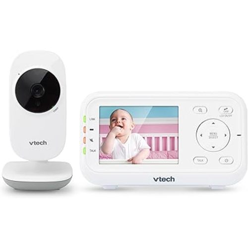 VTech Video Baby Monitor with 1000ft Long Range, Auto Night Vision, 2.8” Screen, 2-Way Audio Talk, Temperature Sensor, Power Saving Mode, Lullabies and Wall-mountable Camera with bracket, White