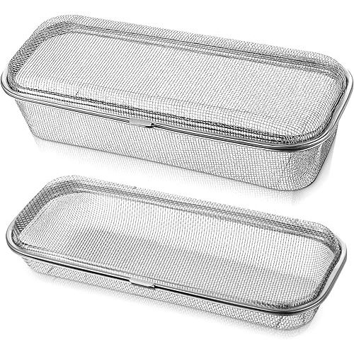 LemonRoad 2 Pcs 10.83 Inches Long Large Stainless Steel Dishwasher Basket for Small Bottle Parts, Pacifiers, and Accessories, Scoops, Forks, Chopsticks Cleaning.