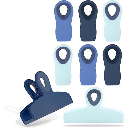 COOK WITH COLOR Bag Clips - Heavy Duty Chip Clip and Refrigerator Magnet Clips for Food Storage with Air Tight Seal Grip, Blue Ombre, Pack of 8
