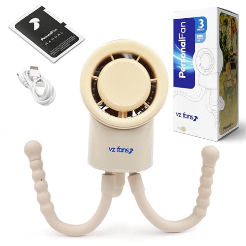 VZ Fans Baby Safe Portable Fan, Battery Operated Fan, Stroller Fan, Handheld Fan, Rechargeable USB-C, 3 Speeds, Mini Baby Fan – Personal Fan for Baby Travel Accessories. Flexible Tripod Cooling Fan
