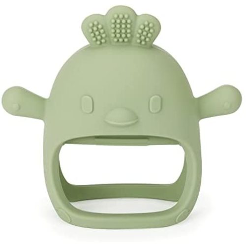 Socub Silicone Baby Teether Toy for Infants 3+ Months, BPA Free Anti-Drop Silicone Mitten Teething Toy for Soothing Sore Gums, Baby Chew Toys for Sucking Needs, Olive