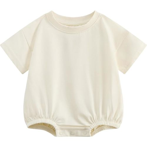 Baby Boy Girl Bubble Romper Organic Cotton Infant Summer Oversized Toddler T-Shirt Bodysuit Short Sleeve- 6-12M