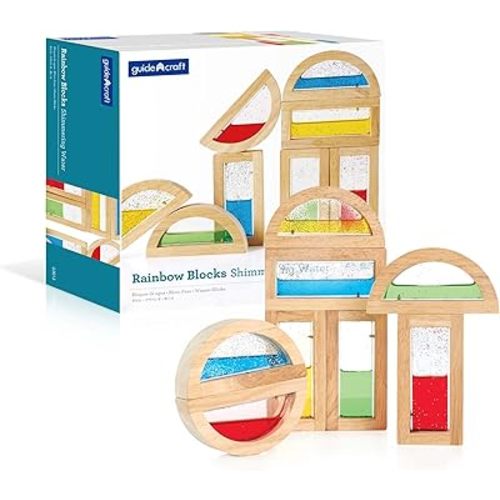 Guidecraft Rainbow Blocks - Shimmering Water: Creative Colorful Learning and Educational, Construction Building Toys Set for Kids - Stacking Blocks