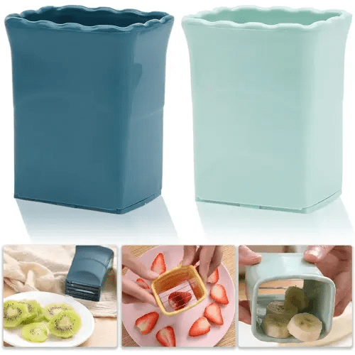 2 PCS Cup Slicer, Stainless Steel Egg Stainless, Strawberry Slicer, Mini Fruit Slicer Cup, Quickly Making Fruit Vegetable Salad, Creative Convenient Kitchen Gadget (Navy Blue + Cyan)