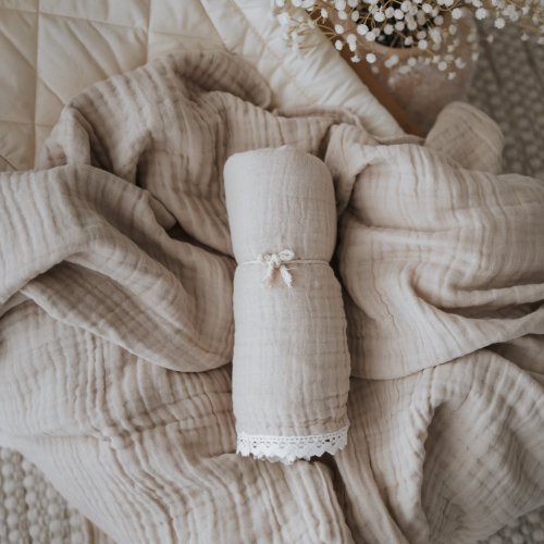 Sand Muslin Lace Baby Blanket