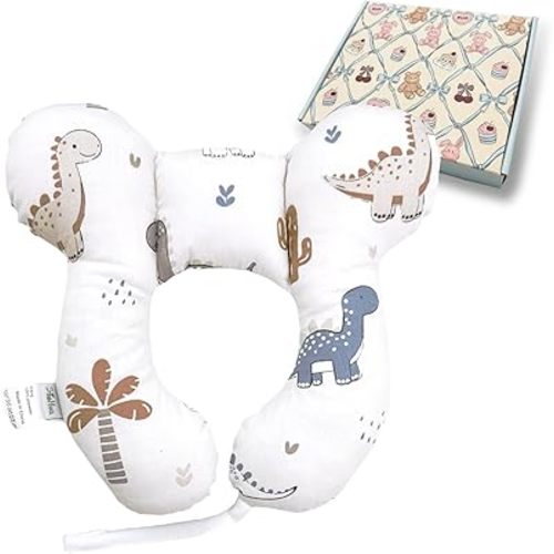 Toddler Travel Comfort Pillow for Car Seat & Stroller, Baby Reversible U-Shaped Seat Accessory, Cartoon Dinosaur