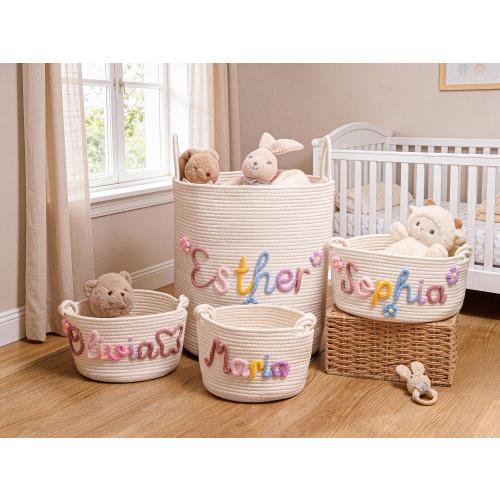 Personalized Baby Basket, Handmade Baby Gift Basket, Baby Shower Gift, Baby Gift, Custom Nursery Gift, Toy Organizer, I-Cord Knitting Craft