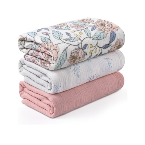 Muslin Swaddle Blankets for Newborn, 3 Pack Breathable Soft Receiving Blanket, Large 38 x 40 inches Swaddle Wrap Burping Clothes, Essentials Infant Shower Items, Toddler Gift (Bright Colors)