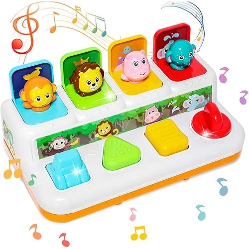 Baby Toys 6 to 18 Months, Musical Cause and Effect Pop Up Toys for Toddlers 1-3 Years Old Boys Girls Gifts, Montessori Interactive Animal Infant