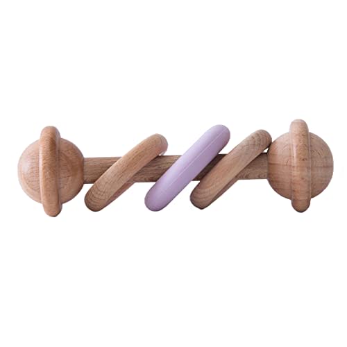 Wooden Baby Rattle Shake Toy for Babies Ring Grasping Toys for Toddlers Beech Wood Baby Rattle, Purple